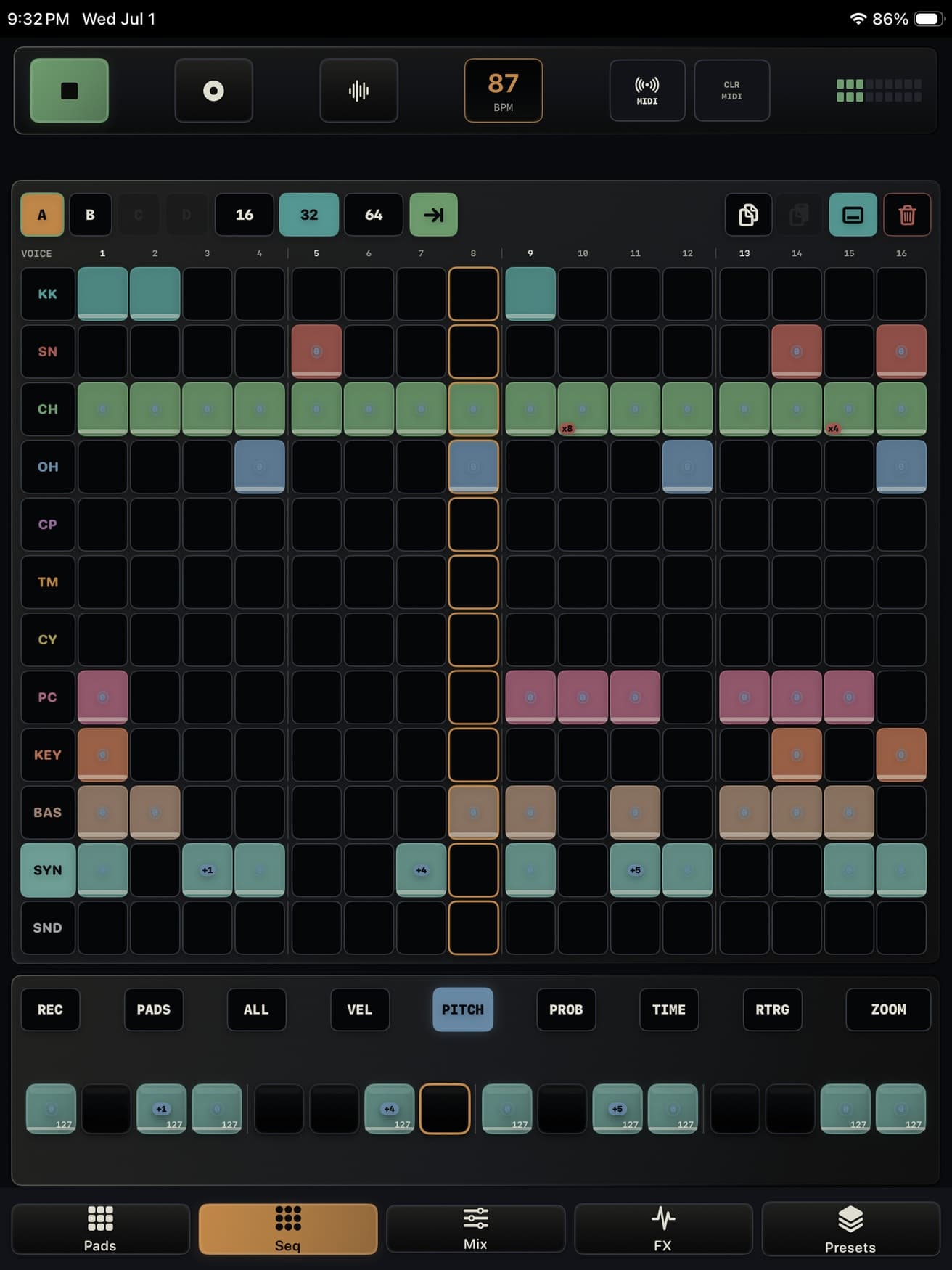 TEMPO-1 iPad sequencer overview