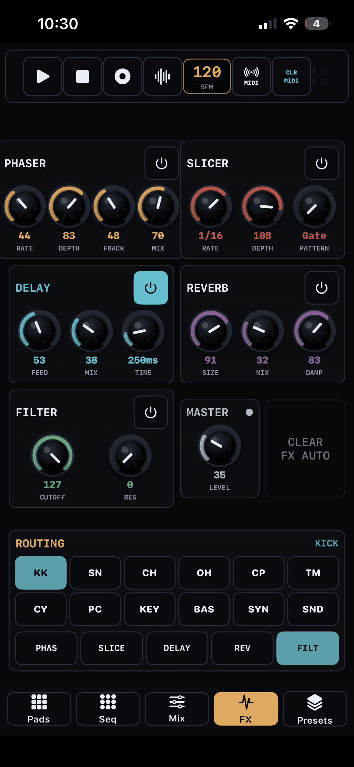 TEMPO-1 iPhone effects and routing controls