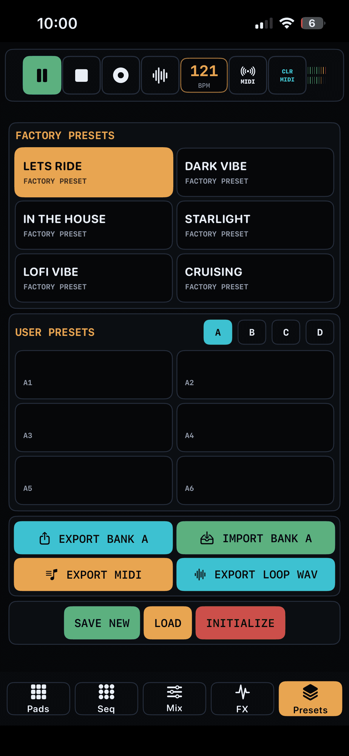 TEMPO-1 iPhone presets, banks, and export controls