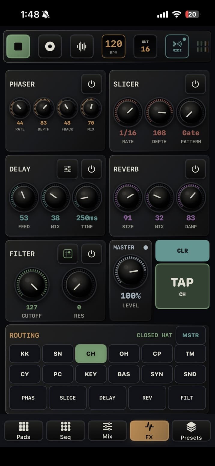 TEMPO-1 FX view and routing