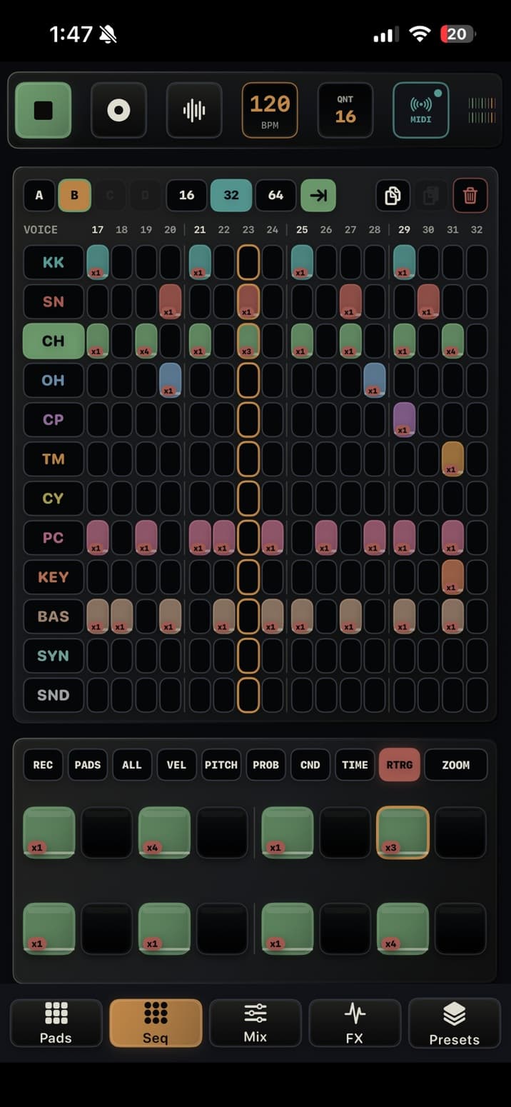 TEMPO-1 RTRG view with live-recorded ratchet values